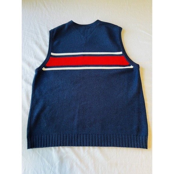 Men’s Tommy Hilfiger XL Cotton Sweater Vest Red White V Neck Striped Golf - Picture 5 of 5